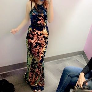 Prom Dress. Size 2. Multi colored sequins. Halter neck